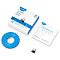 Фото-2 USB Wi‑Fi адаптер Cudy WU650, комплект поставки на белом фоне; коробка, диск Driver & Manual, брошюра Quick Installation Guide и мини‑адаптер чёрного цвета. Показывает наличие документации и носителя с драйверами, важное для установки на ПК.