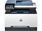 Фото-1 МФУ HP Color LaserJet Pro MFP 3303fdn, вид спереди: белый корпус с тёмно‑серым основанием и голубой верхней крышкой автоподатчика, слева наклонный цветной экран, на фронтальной панели отметки лотков &laquo;1&raquo; и &laquo;2&raquo;; показывает панель управления и зоны подачи бумаги.