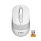 Фото-2 Беспроводная мышь A4Tech FG10S White, вид сверху с USB-ресивером: бело-серый корпус, кнопка под колесом, логотип A4Tech и компактный оранжевый приёмник рядом; важно для демонстрации комплекта подключения.