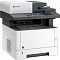 Фото-2 МФУ Kyocera ECOSYS M2735dw, вид спереди под углом; видны сенсорный экран на панели управления, выходной лоток и боковая вентиляционная решётка, сверху автоподатчик документов; на белом фоне для страницы товара, чтобы показать органы управления и боковые элементы корпуса.
