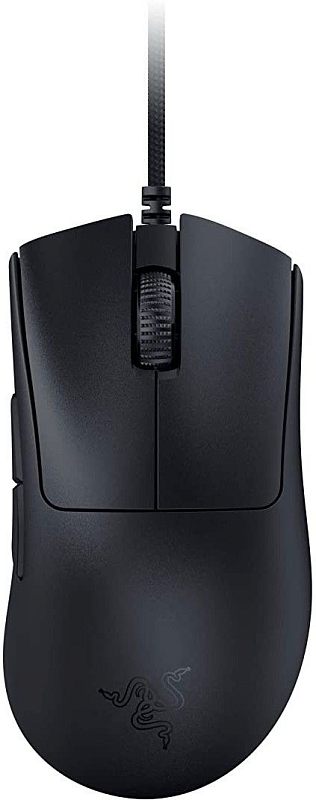 Фото-1 Проводная мышь Razer DeathAdder V3, вид сверху; показаны две основные кнопки, колесо прокрутки, кабельный ввод и логотип Razer на спинке, цвет чёрный; изображение важно для страницы товара как основной обзор верхней панели.