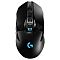 Фото-2 Игровая мышь Logitech G903 Lightspeed, беспроводная, чёрный цвет, вид сверху; на фото показаны симметричный корпус, колесо прокрутки, дополнительные кнопки у колеса, боковые клавиши с обеих сторон и подсвеченный логотип G на задней части; фото помогает оценить компоновку элементов управления на странице товара.
