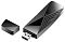 Фото-2 USB Wi‑Fi адаптер D‑Link DWA‑X1850, вид под углом с выдвинутым USB‑разъёмом; чёрный корпус с глянцевой вставкой и рельефными диагональными линиями, рядом снятый колпачок; на белом фоне для понимания способа подключения и наличия крышки на странице товара.