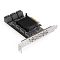Фото-1 Контроллер ExeGate EXE-510 SATA 6 Gb/s, вид под углом: чёрная плата PCIe с крупным чёрным радиатором и рядом SATA‑портов на плате; предназначен для добавления SATA‑подключений в ПК/сервере.