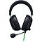 Фото-2 Гарнитура Razer BlackShark V2 X RZ04-03240100-R3M1, фронтальный вид. Видны две чёрные чашки, широкое мягкое оголовье, микрофон на гибкой штанге и зелёные петли крепления у оголовья. Фото важно для страницы товара, потому что показывает посадку и конструкцию чашек.