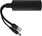 Фото-2 PoE-сплиттер OSNOVO PoE Splitter/2, вид сверху: продолговатый чёрный корпус и выходной кабель с разъёмами RJ45 и DC &mdash; чтобы оценить форму и длину хвоста кабеля при размещении.