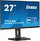 Фото-3 Монитор iiyama ProLite XUB2793QSU, ракурс спереди под углом: тонкая рамка, экран с маркировкой модели, стойка с прямоугольным вырезом для кабелей и плоским основанием; демонстрирует конструкцию стойки и вид монитора в перспективе на карточке товара.