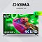 Фото-8 Телевизор Digma DM-LED65UBB41 65, промо-изображение с экраном хамелеона; подписи 65 дюймов, Android TV, 4K UHD и 2 года гарантии, серебристая нижняя планка и ножки; изображение раскрывает платформу Smart TV и формат модели на странице товара.