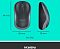 Фото-4 Мышь из комплекта Logitech 920-003381, инфографика: вид сверху и сбоку на бирюзовом фоне с линиями размеров и подписью «размеры»; помогает понять форму корпуса и профиль мыши.