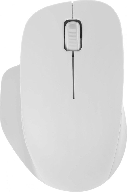 Фото-1 Мышь Xiaomi Wireless Mouse Comfort Edition, вид сверху на белый корпус; видны белое колесо прокрутки, тонкая центральная линия между кнопками и асимметричная форма с боковым упором; изображение важно для страницы товара, так как показывает внешний вид и базовую компоновку мыши.