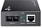 Фото-3 Медиоконвертер TP-Link MC210CS, крупный план передней панели: два оптических разъёма TX/RX и порт RJ‑45, индикаторы PWR/Link/Act; тёмно-серый корпус на белом фоне — показывает типы подключений на лицевой стороне.