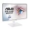 Фото-2 Монитор ASUS VA27DQSB-W 27 дюймов, IPS, белый — вид спереди под углом слева; плоский экран, тонкие рамки, белая квадратная подставка и стойка; фото помогает оценить форму корпуса и настольного основания.