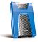Фото-3 Внешний HDD ADATA HD650 2TB, вид сбоку под углом; синий утолщённый корпус с защитными боковыми накладками, центральная вставка под карбон и логотип ADATA