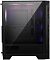 Фото-4 Корпус MSI Forge 120A, вид сбоку: тёмная стеклянная боковая панель, внутри виден задний вентилятор с подсветкой и верхние вентиляторы; спереди заметна кромка сетчатой панели &mdash; чтобы понять наличие бокового окна и обзор внутреннего пространства.