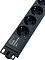 Фото-2 Распределитель питания NTSS PDU-DA 1U (NTSS PDU-DA2037), диагональный крупный план: несколько розеток Schuko и текстура лицевой панели с надписью &ldquo;Power Distribution Unit&rdquo;; чёрный цвет, для просмотра деталей лицевой стороны PDU.