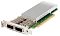 Фото-1 Сетевая карта Intel E810 CQDA2: вид под углом, на планке два порта QSFP и металлические защёлки; на плате установлен крупный серебристый радиатор и два малых радиатора над портами, зелёный текстолит на белом фоне; важно для понимания типа портов и охлаждения на странице товара.
