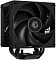 Фото-8 Кулер для процессора ID-Cooling FROZN A410 DK, вид спереди под углом крупнее: чёрный вентилятор и башенный радиатор, по бокам видны скобы, внизу — тепловые трубки и монтажная площадка; изображение уточняет внешний вид кулера на странице товара.
