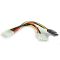 Фото-1 Кабель питания SATA Cablexpert 4-pin Molex Power &ndash; 4-pin Molex + SATA Power, общий вид Y-переходника; видны один разъём SATA Power и два белых 4-pin Molex на разветвлении, провода в жёлтой, красной и чёрной изоляции; фото показывает схему разветвления для страницы товара.