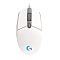 Фото-2 Мышь Logitech G102 LIGHTSYNC проводная, белый цвет, вид сверху; видны кабель, центральная кнопка за колесом прокрутки, две основные клавиши и логотип G на задней части корпуса; фото показывает верхнюю панель и расположение элементов управления для страницы товара.