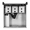 Фото-2 Корпус Exegate Pro 3U450-12 rack, вид изнутри сверху; показаны три корзины для накопителей в верхней части, два вентилятора под верхней крышкой, установленный блок питания слева и свободная зона под плату и карты расширения; изображение важно для оценки внутренней компоновки и размещения накопителей.