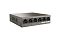 Фото-2 Коммутатор IP-COM G2206P-4-63W, вид спереди сверху слева: серый прямоугольный корпус, на лицевой панели шесть сетевых портов и светодиоды, слева на боковой стенке вентиляционные прорези; фото важно для обзора корпуса и фронтальных разъёмов.