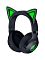 Фото-1 Наушники Razer Kraken Kitty V2 BT, чёрная полноразмерная гарнитура, вид в три четверти спереди; видны светящиеся ушки на оголовье, круглые чашки с перфорированными крышками и логотипом Razer, мягкие амбушюры; изображение показывает внешний вид и характерные элементы модели на странице товара.