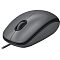 Фото-3 Мышь Logitech M90, проводная, графитово-чёрный цвет, вид сверху спереди; на фото показаны плоская верхняя панель, колесо прокрутки, передний вывод кабеля и симметричная форма без боковых кнопок; фото важно для страницы товара, так как помогает оценить посадку корпуса и расположение основных элементов.