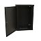 Фото-3 Настенный шкаф WRline WR-TW 18U 600x450 мм, чёрный, вид спереди с открытой дверцей. На фото видны внутренняя монтажная зона, вертикальные 19-дюймовые направляющие и дверь на левых петлях. Изображение показывает доступ к оборудованию и внутреннее пространство шкафа.