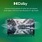 Фото-11 Телевизор Digma DM-LED50UBB40, рекламный слайд с демонстрацией Dolby; телевизор показан спереди с горным пейзажем на экране и графикой звуковых волн вокруг; чёрный, 50 дюймов, фото важно для страницы товара как иллюстрация звуковой функции модели.
