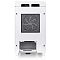 Фото-2 Корпус Thermaltake The Tower 100 Snow, вид сзади, квадратная зона вентиляции с сеткой и видимым контуром вентилятора, нижняя перфорация и крепёжные винты панелей, белый, для оценки задней вентиляции и компоновки тыльной стороны корпуса.