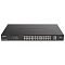 Фото-3 Коммутатор D-Link DGS-1100-26MPPV2, фронтальный вид на белом фоне; отчётливо виден ряд сетевых портов, индикаторы на лицевой панели и правая зона с дополнительными портами, корпус чёрный металлический; изображение помогает рассмотреть лицевую сторону и конфигурацию интерфейсов.