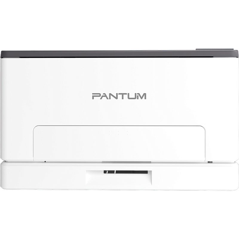 Фото-1 Pantum CP1100DW, вид спереди; белый корпус, на фронтальной панели логотип Pantum, снизу щель выходного лотка; показывает внешний вид фронтальной стороны.