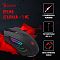 Фото-24 Мышь A4Tech Bloody J90S на инфографике, вид слева под углом; чёрный корпус с RGB-подсветкой боковины, красным колесом и блоком кнопок за колесом, рядом отмечены отклик 1 мс, 6 снайперских режимов, регулируемая ось X/Y и металлические ножки; изображение раскрывает игровые функции модели на странице товара.