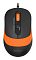 Фото-6 Мышь A4Tech F1010 (Orange), ракурс под углом: видны левая и правая кнопки, колесо прокрутки и оранжевая вставка с рельефом на боковой части; изображение помогает оценить форму хвата и оформление мыши.