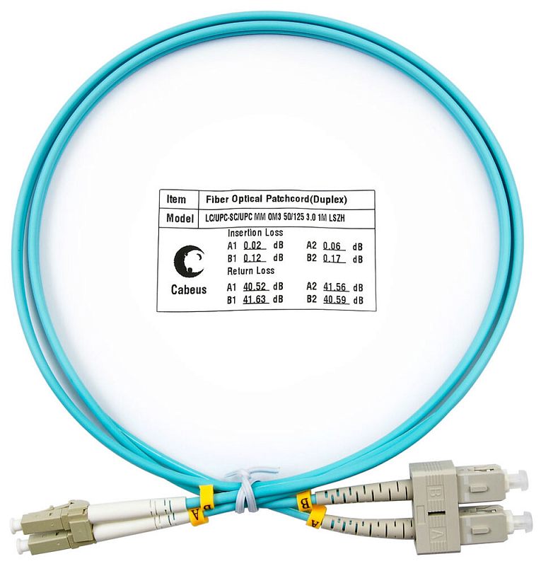 Фото Оптический патч-корд Cabeus MM 50/125 мкм голубой 1.5 м, FOP-50-LC-SC-1,5m