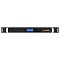 Фото-1 ИБП ExeGate ServerRM UNL-1000 1000 VA Rack 1U EX297834RUS, вид спереди; на фото чёрный стоечный корпус 1U с монтажными ушками, синей LCD-панелью, круглой кнопкой управления и серебристыми ручками по краям; изображение показывает фронтальную панель и стойковое исполнение для страницы товара.