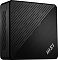 Фото-6 Неттоп MSI Cubi 5 1M 617XRU Mini PC, вид спереди слева сверху; показаны диагональная текстура крышки, логотип MSI, два USB-A, USB-C, кнопка питания и длинные вентиляционные прорези на правой боковине; фото помогает рассмотреть компоновку корпуса и передней панели.