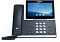 Фото-3 IP-телефон Yealink SIP-T58W, вид спереди; чёрный корпус, большой цветной сенсорный экран без камеры в кадре, цифровая клавиатура и серебристая вставка по нижнему краю, трубка слева — помогает рассмотреть экран и расположение кнопок модели.