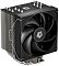 Фото-1 Кулер ID-Cooling SE-610 XT Basic, вид под углом: чёрный башенный радиатор с установленным 120‑мм вентилятором, проволочные скобы крепления, снизу видны тепловые трубки и прижимной узел; фото показывает конструкцию воздушного охлаждения для процессора.