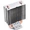 Фото-2 Радиатор кулера DeepCool IceEdge Mini FS V2.0 без вентилятора, ракурс 3/4 сверху: серебристые пластины с вырезом по центру и четыре медные тепловые трубки, выходящие снизу. Видно основание с отверстиями под крепёж. Белый фон — изображение показывает форму радиатора для охлаждения процессора.