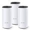 Фото-3 Mesh‑система TP-Link Deco M4 (3‑pack) — три модуля спереди; белые цилиндрические корпуса с логотипом, сверху чёрная спиральная решётка; на белом фоне; важно для визуального сравнения количества модулей в комплекте.