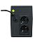 Фото-2 ИБП Powerman Back Pro 650 VA Tower, задняя панель; показаны две розетки Schuko, встроенный кабель питания и автомат защиты, слева сервисные заглушки; чёрный пластиковый корпус, студийное фото, полезно для страницы как обзор выходов и подключения к сети.