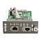 Фото-3 SNMP‑модуль D-Link DMC‑1002, фронтальный вид: лицевая панель с двумя RJ‑45 и винтом фиксации, за ней видна плата и шлейф; на белом фоне &mdash; показывает конструкцию модуля для установки в шасси.