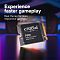 Фото-5 SSD Crucial P310 CT1000P310SSD2, промо-изображение с модулем 2230 крупным планом на размытом игровом фоне; видна чёрная наклейка Crucial P310 и золотистые контакты справа. Полезно для страницы, потому что показывает компактный накопитель в игровом контексте.