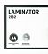 Фото-12 Ламинатор Deli 2132, фрагмент лицевой стороны упаковки; надпись Laminator 2132 и пиктограммы A4 и диапазона толщины плёнки; изображение показывает маркировки коробки для сверки модели.