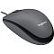 Фото-2 Мышь Logitech M90, проводная, графитово-чёрный цвет, вид сверху под углом; видны симметричный корпус, колесо прокрутки в овальном углублении, разделение левой и правой кнопок и кабель спереди; изображение показывает верхнюю компоновку и цвет корпуса для страницы товара.