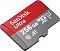 Фото-2 Карта памяти microSDXC SanDisk Ultra 256GB &mdash; вид под углом; видны толщина корпуса и контуры вырезов, читаемы &laquo;256GB&raquo; и обозначения U1/A1; серо-красная этикетка на белом фоне, помогает оценить форму microSD и читаемость маркировок.