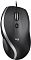 Фото-2 Мышь Logitech M500s проводная, чёрный цвет, вид сверху. Видны центральное колесо, кнопка переключения режима прокрутки, логотип Logi и асимметричная форма корпуса с серой боковой вставкой. Это важно для страницы товара, потому что показывает раскладку верхних кнопок и эргономичную форму мыши.