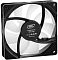 Фото-3 Корпусный вентилятор DeepCool RF120, вид сзади под углом: три стойки к ступице, наклейка с маркировкой и параметрами питания (видно &laquo;12V DC&raquo;), выведен кабель; важно для проверки модели и стороны установки в корпусе ПК.
