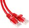 Фото-4 Патч-корд Premier UTP Cat 5e PP12 3 м, красный, крупный план двух разъёмов RJ-45 под углом; видны прозрачные коннекторы, широкие защитные язычки и рифлёные вводы; на белом фоне для карточки товара, показывает детали подключения для страницы сетевого кабеля.